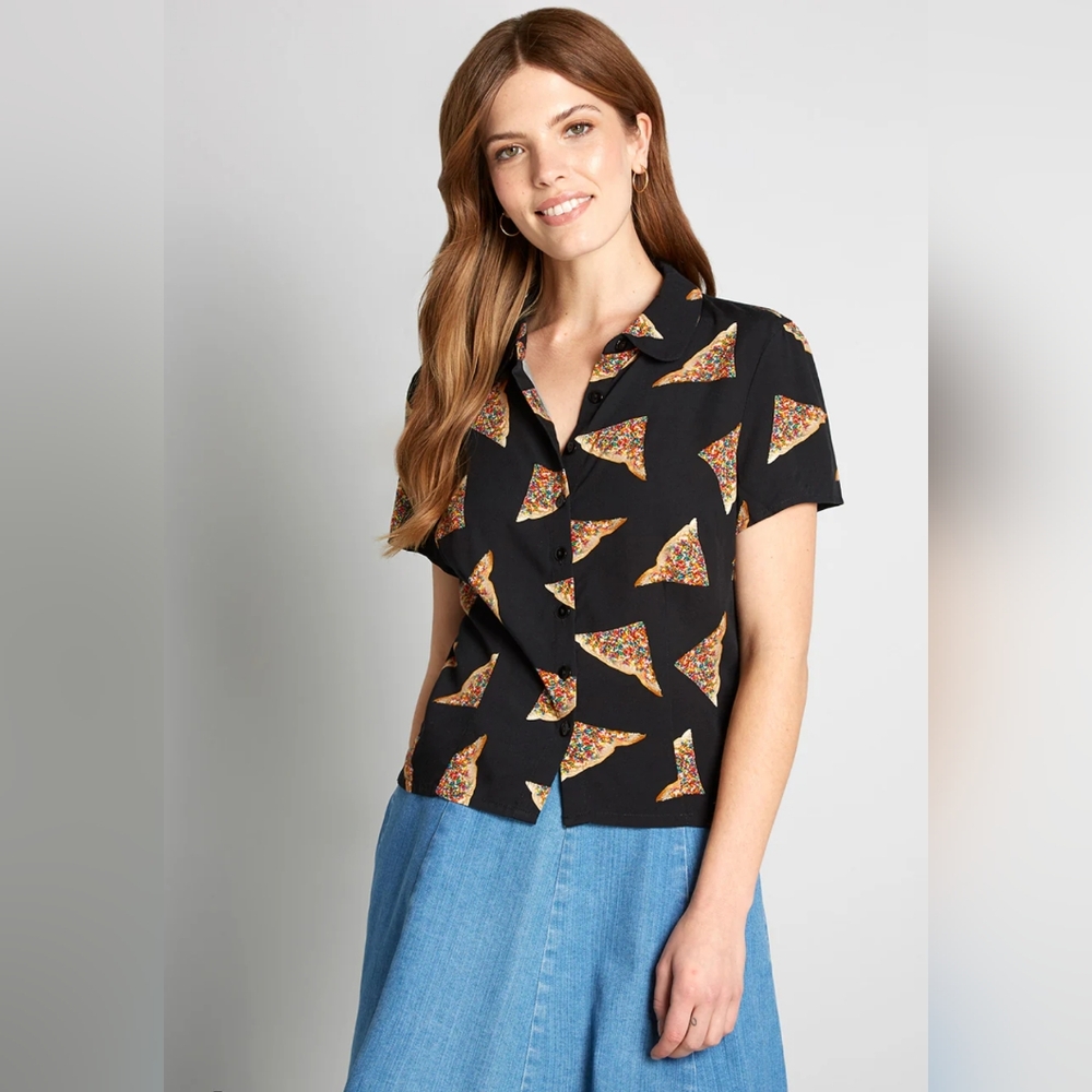 NWT Dangerfield Button up to with Rainbow sprinkled Toasts print